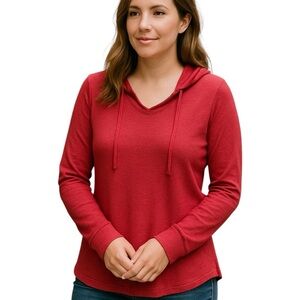 Freeloader Large Red Hooded Casual Long Sleeve Basic T-shirt Staple